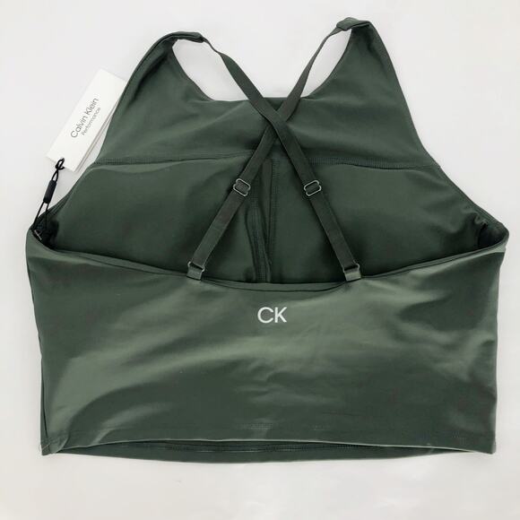 CALVIN KLEIN PERFORMANCE Crop Sports Bra Top Medium Green Low Impact NWT - Picture 4 of 10